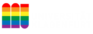 Logo der Universität Klagenfurt mit dem Key visual in Regenbogenfarben